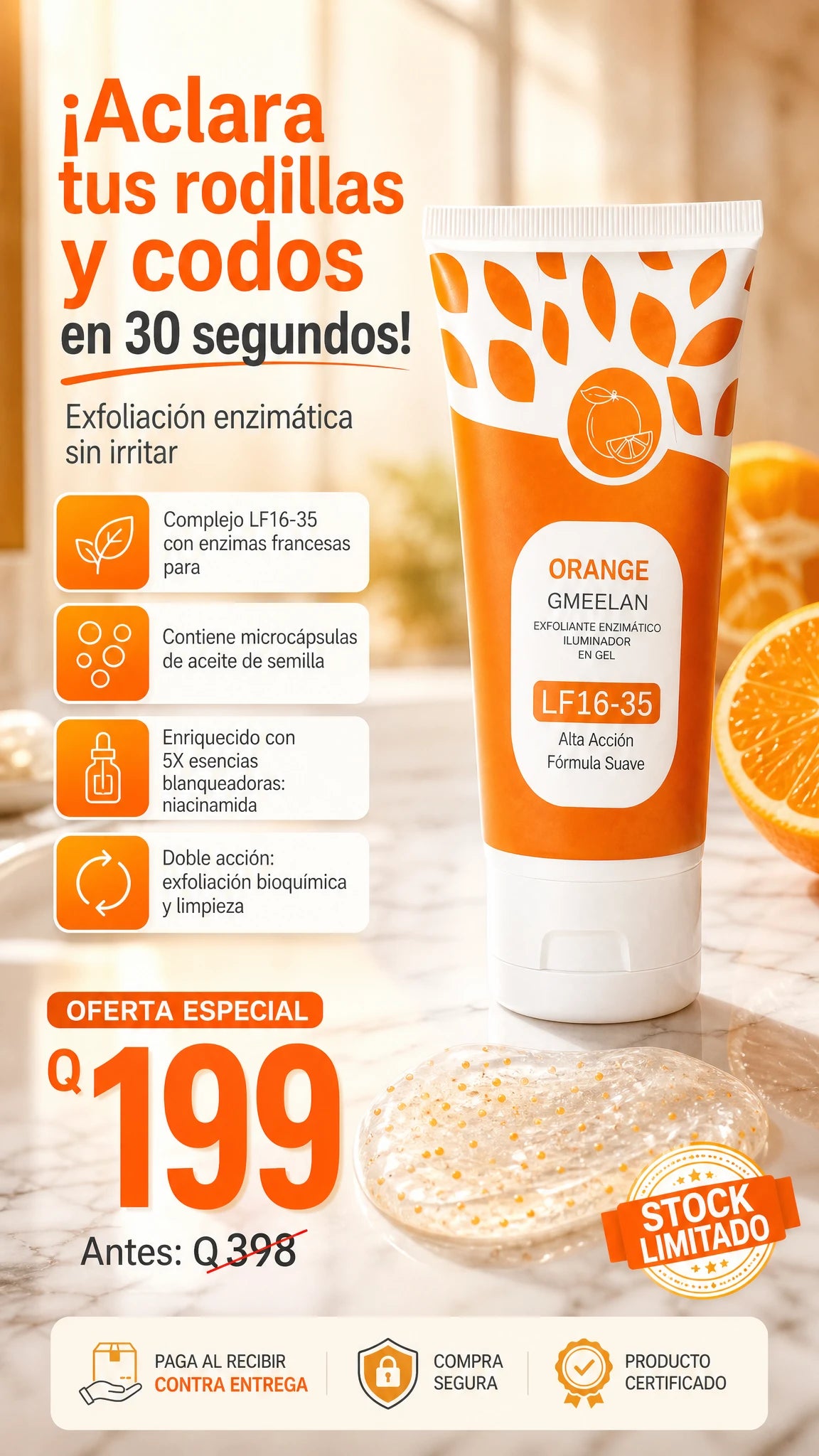 Orange Glow Gel Exfoliante [Limpieza Profunda]: Brillo Instantáneo, Suavidad y Adiós Piel Muerta (Fórmula Natural Cítrica)