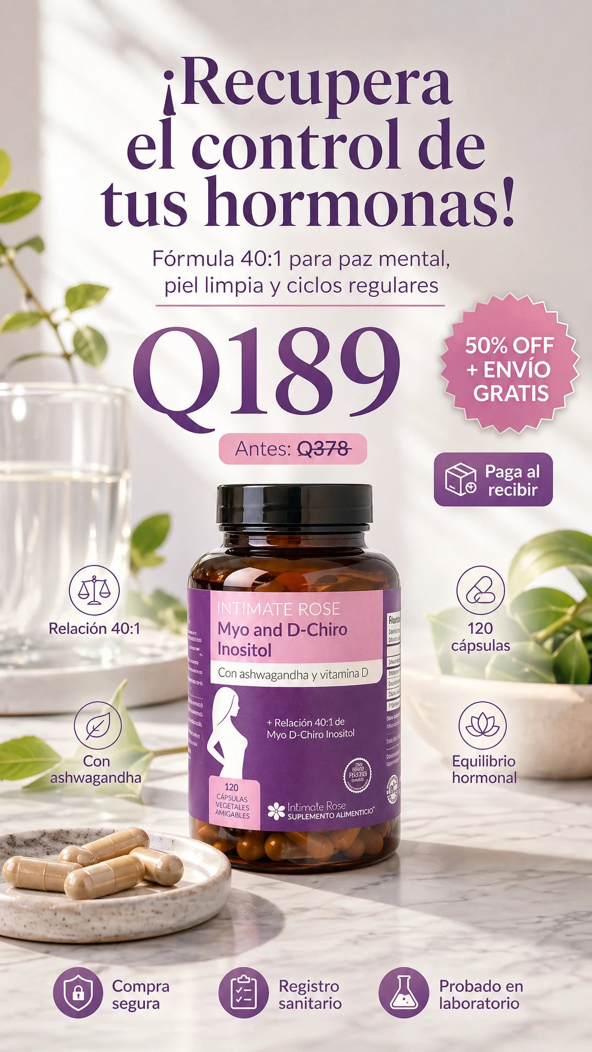 Myo & D-Chiro Inositol® [120 Cápsulas]: Equilibrio Hormonal, Fertilidad y Menos Estrés (Inositoles 40:1, Ashwagandha y Vitamina D)