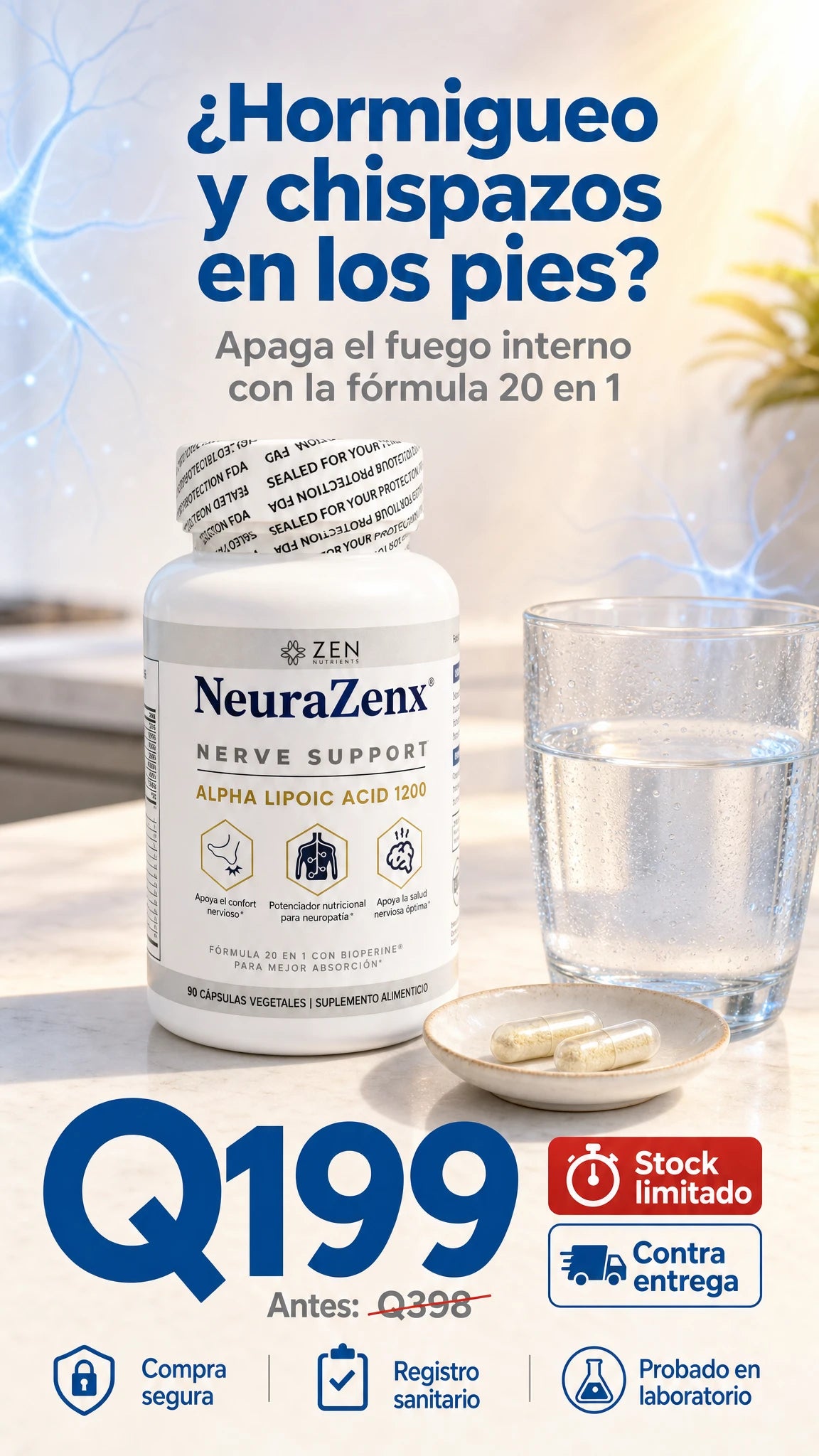 NeuraZenx Fórmula 20 en 1: Complejo Vitamínico para la Salud de los Nervios y Recuperación Muscular