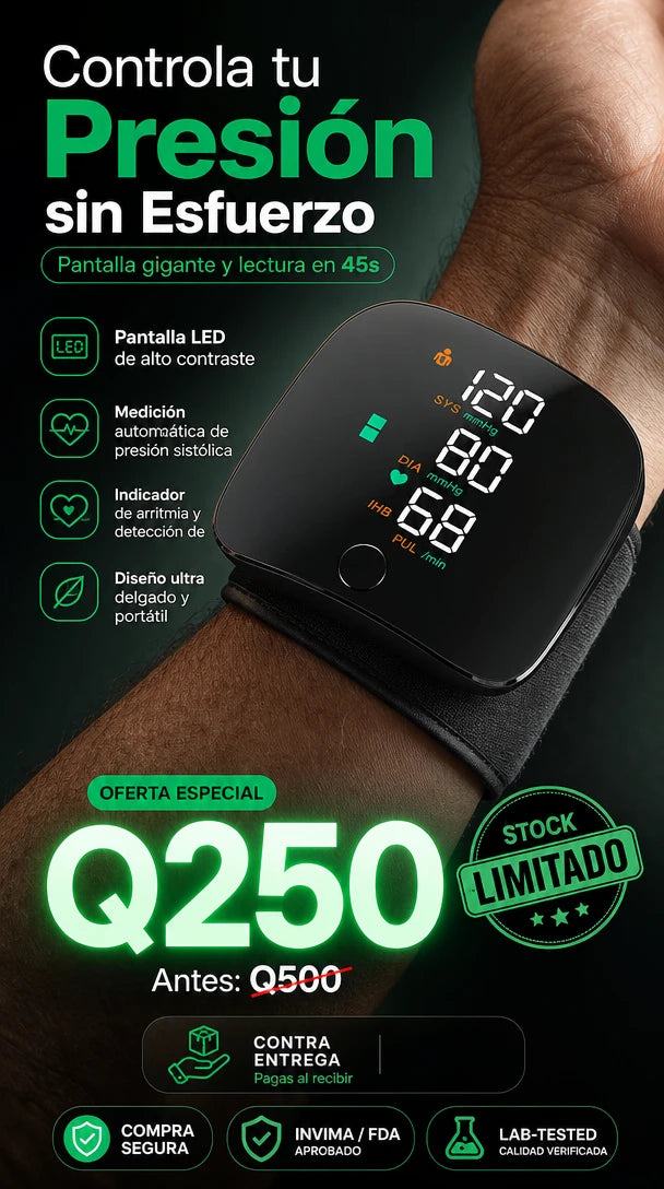 [Tensiómetro de Muñeca]: Controla tu Presión y Previene Infartos al Instante (Pantalla LED, Recargable USB, Alerta de Arritmias)