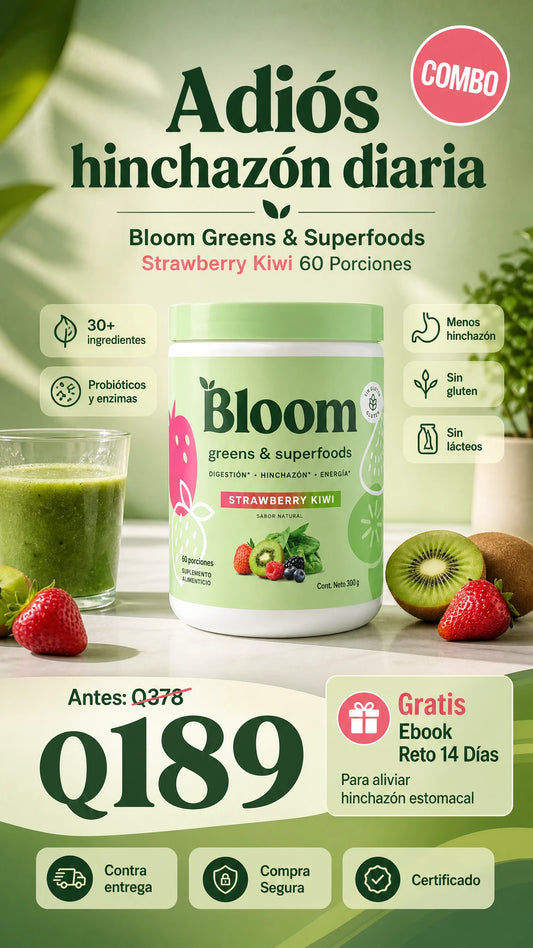 Bloom Greens & Superfoods® [Sabor Fresa-Kiwi]: Alivia la Inflamación y Mejora tu Digestión (Probióticos, Enzimas y Adaptógenos)